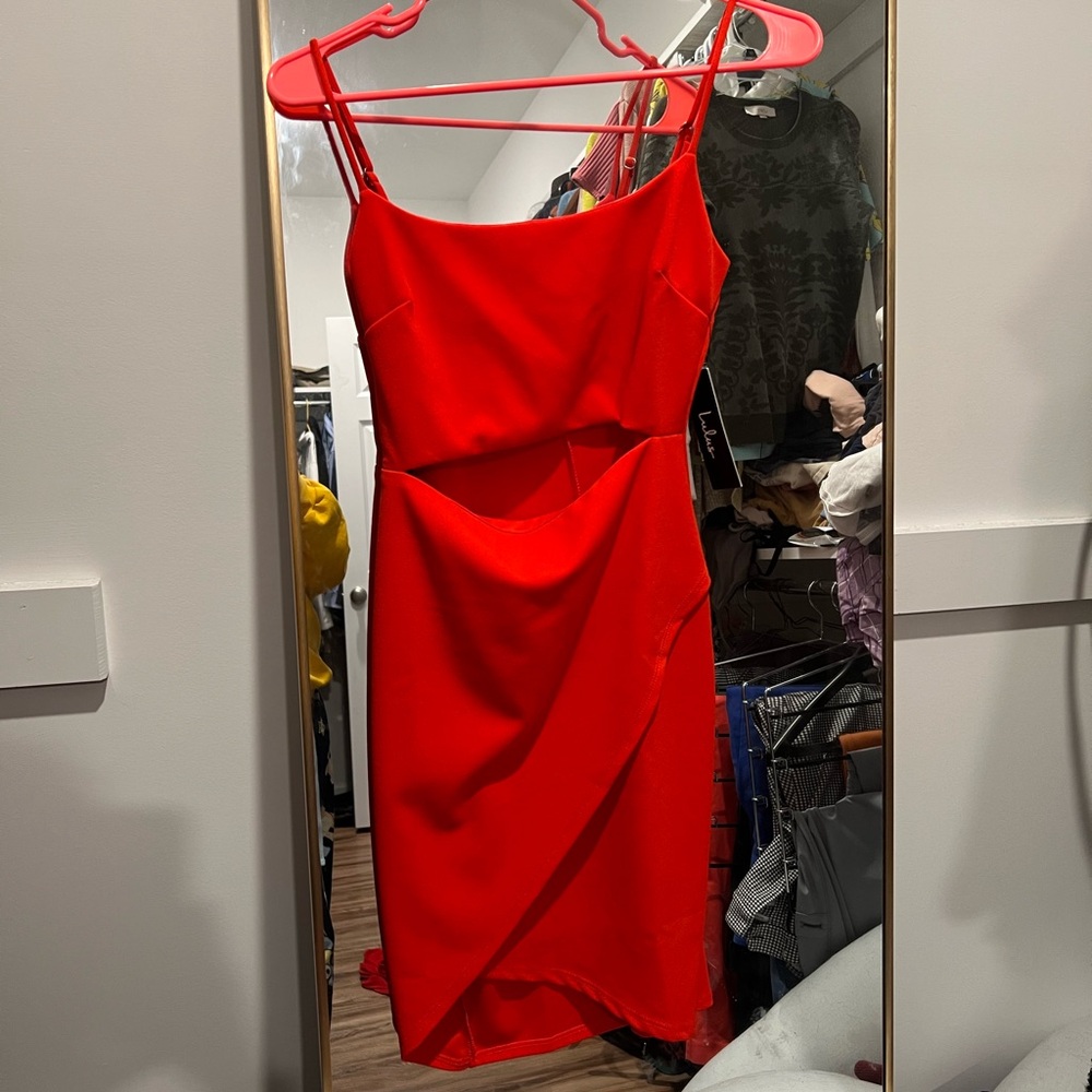 Lulu's Red Spaghetti-Strap Cutout Midi Dress